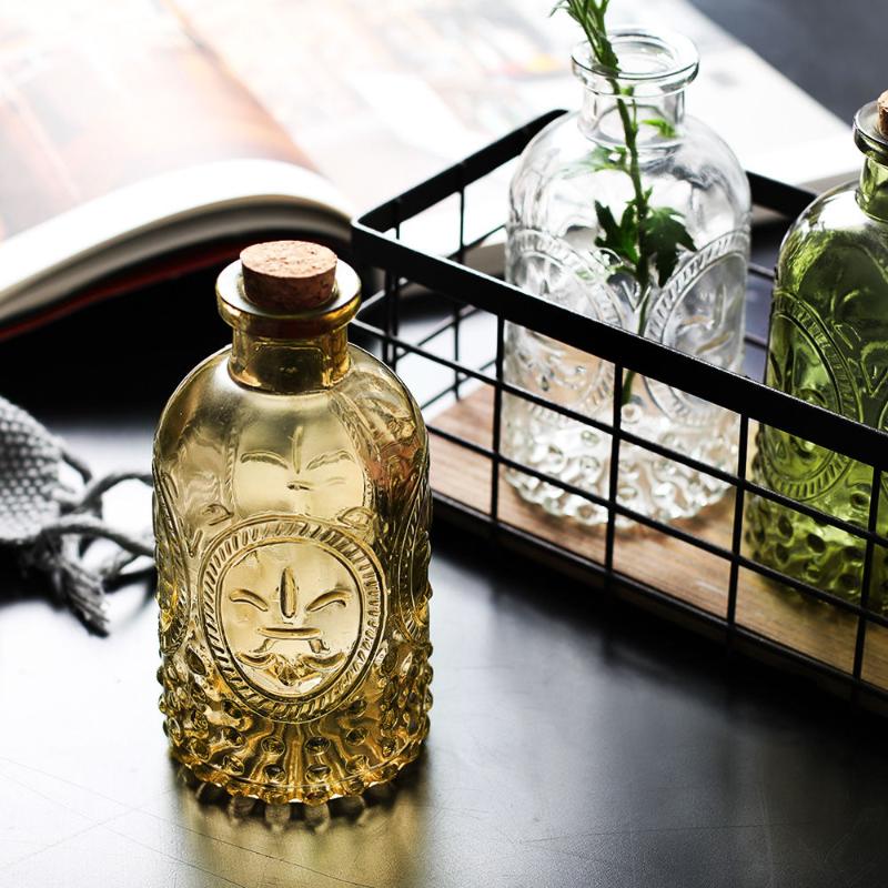 

Storage Bottles & Jars Vintage Carved Glass Flower Vase Tabletop For Home Decoration Po Prop Transparent Jar Bottle