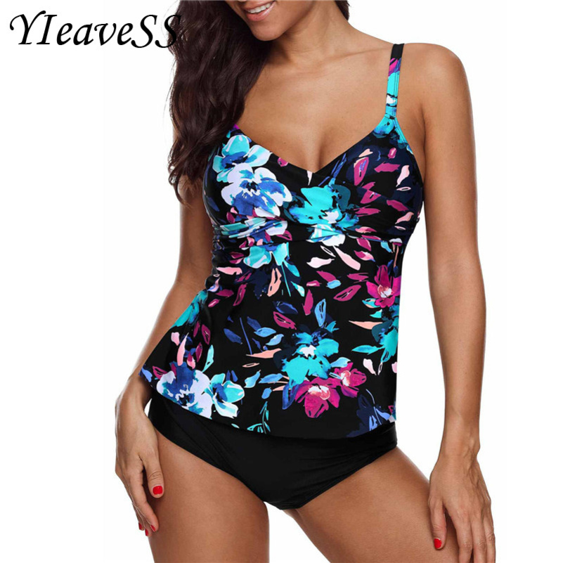 

Plus Size Tankini Swimming Suit 5XL Tow Piece Frint Floral Loose Swimsuit Womens Separate Bikini Waist Push Up Swimwear Y200319, Orange