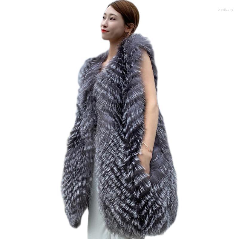 

Women' Fur & Faux Autumn And Winter Wear Waistcoat Imitation Mid-length Vest Large Size B489, Gray