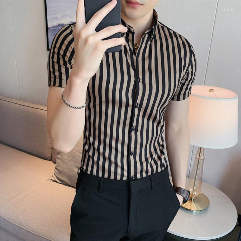 

Men's Dress Shirts High Quality Summer Short Sleeve Striped For Men Clothing Simple Luxury Slim Fit Business Casual Formal Wear BlousesMen's, Black