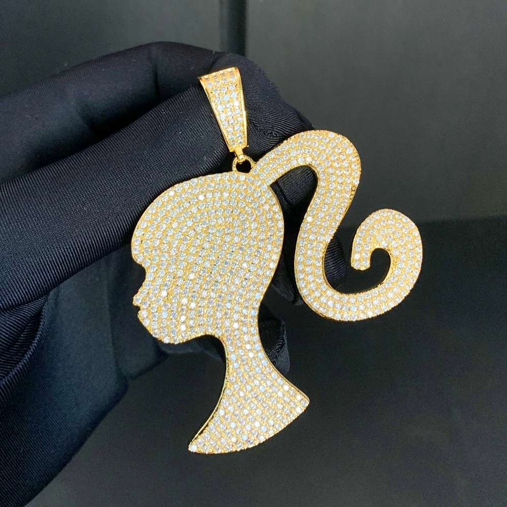 

Bling Barbie Pendant Necklaces for Girls Iced Out 5A Cubic Zircon Lovely Cute Pendant Charms Necklace Fashion Jewelry Gift