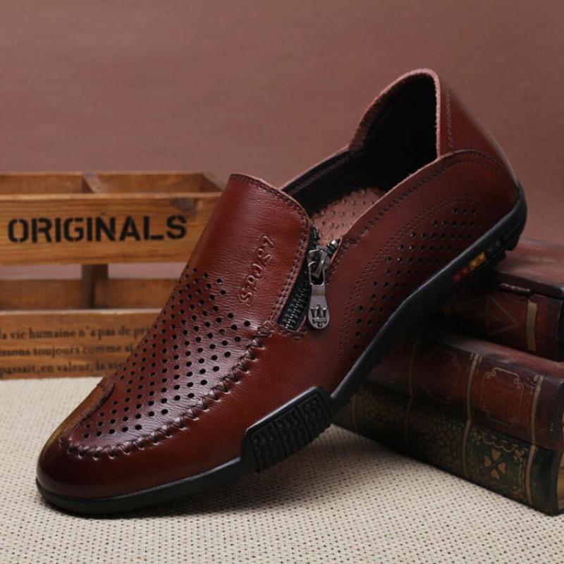 

Sandals Men Genuine Leather Shoes Loafers Summer Breathable 2022 Fashion Boat Man Moccasins Comfy Casual, Black