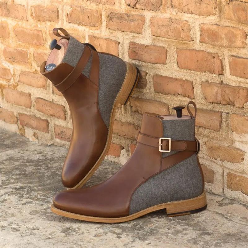 

New Martin Boots Men PU Color Matching Classic Business Casual Wild Faux Suede Stitching Buckle Fashion Ankle Boots CP040, Clear