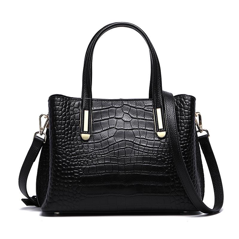 

Evening Bags Vintage Fashion Crocodile Genuine Leather Luxury Ladies Handbags Women Designer Woman Shoulder Bag Female Bolsas Feminina, Black