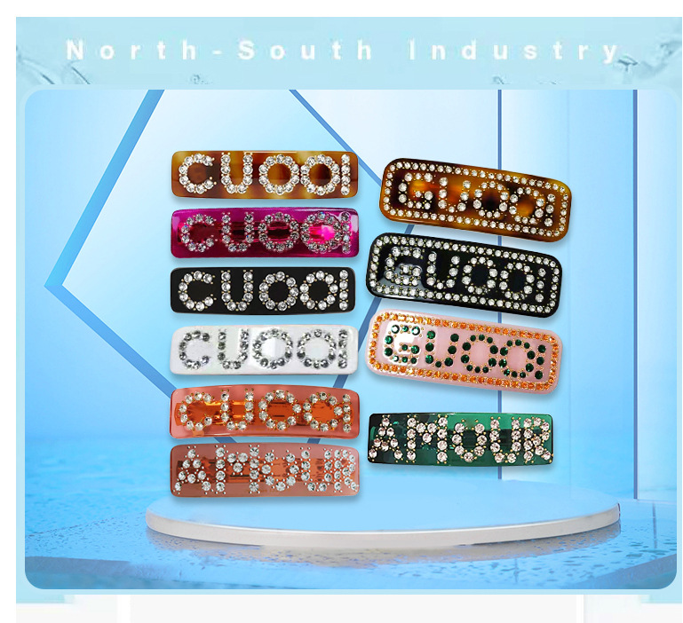 

fashion luxury acrylic Hair Clips Barrettes girls nice personality G letters designer colorful crystal stone hairpins brand box packing