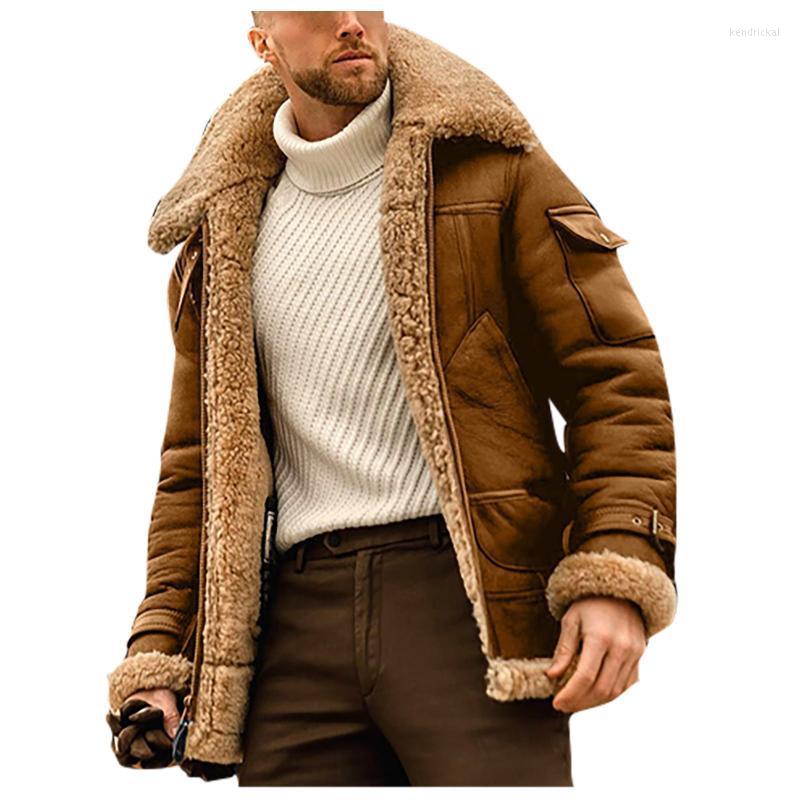 

Men's Wool & Blends SAGACE Thick Coat Jacket Men Loose Fit Parka Mid-length Windbreaker With Lapel Solid Color Suede Kend22, Brown