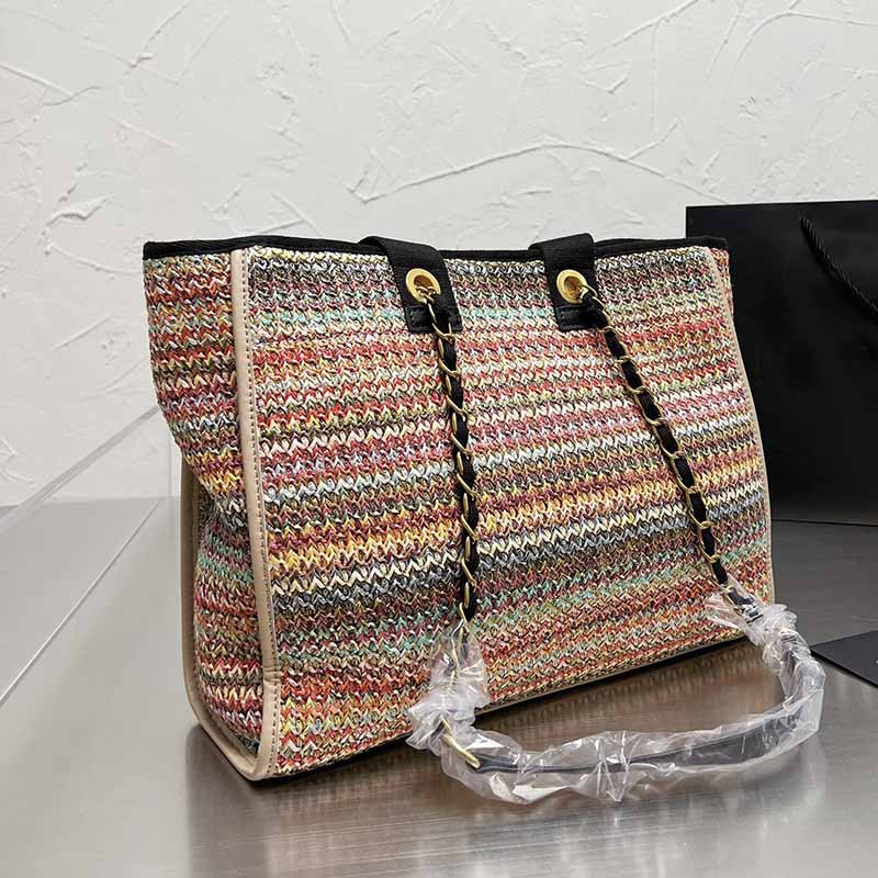 

High Quality Classic Designer Bags Multicolor Straw Crossbody Bags Open Handbags Large Capacity Chain Genuine Leather portable Shoulder Bag, Multi-color