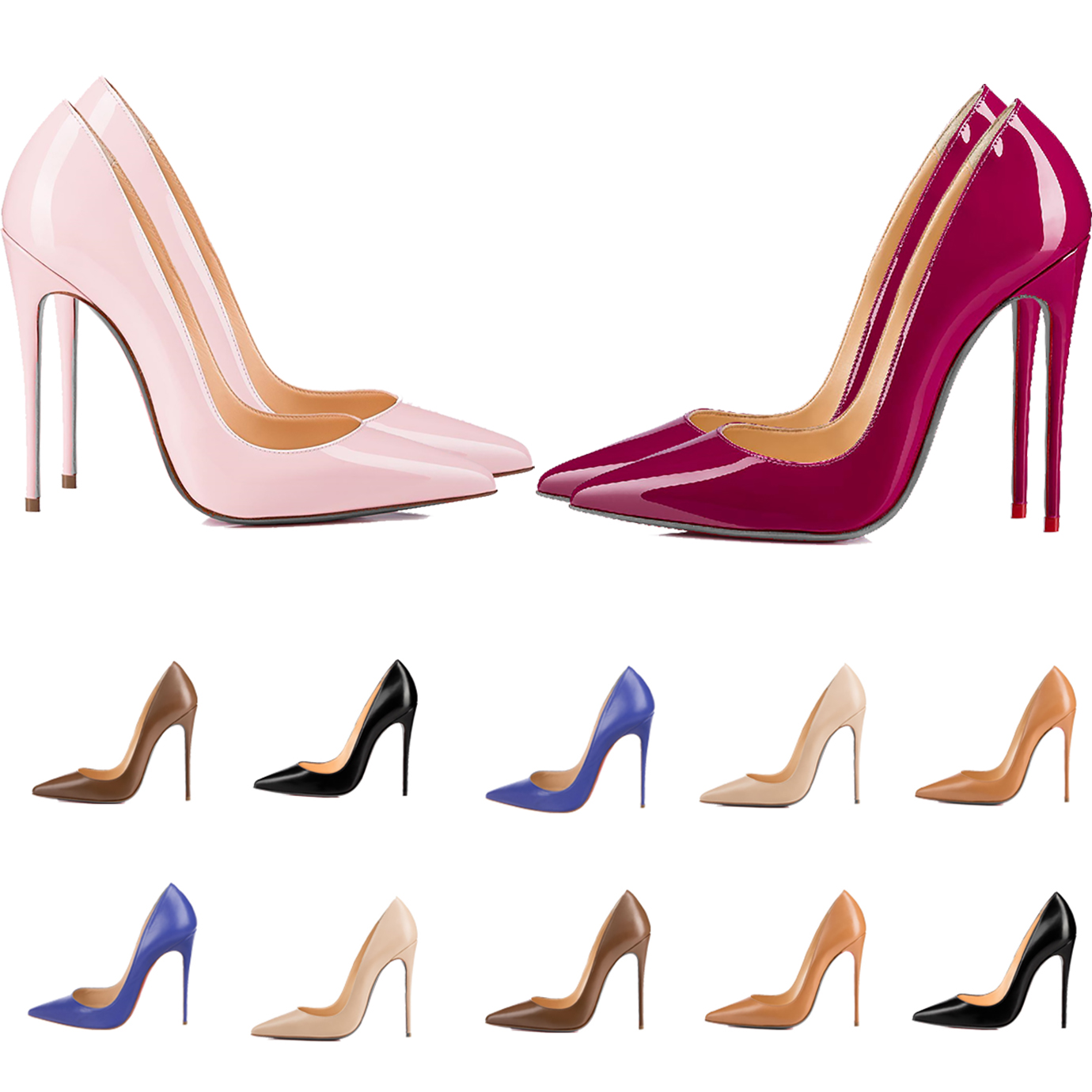 Femmes hautes talons pointues chaussures de créateurs de créateurs authentiques luxurys de cuir pompes dame mariage sandales globaux