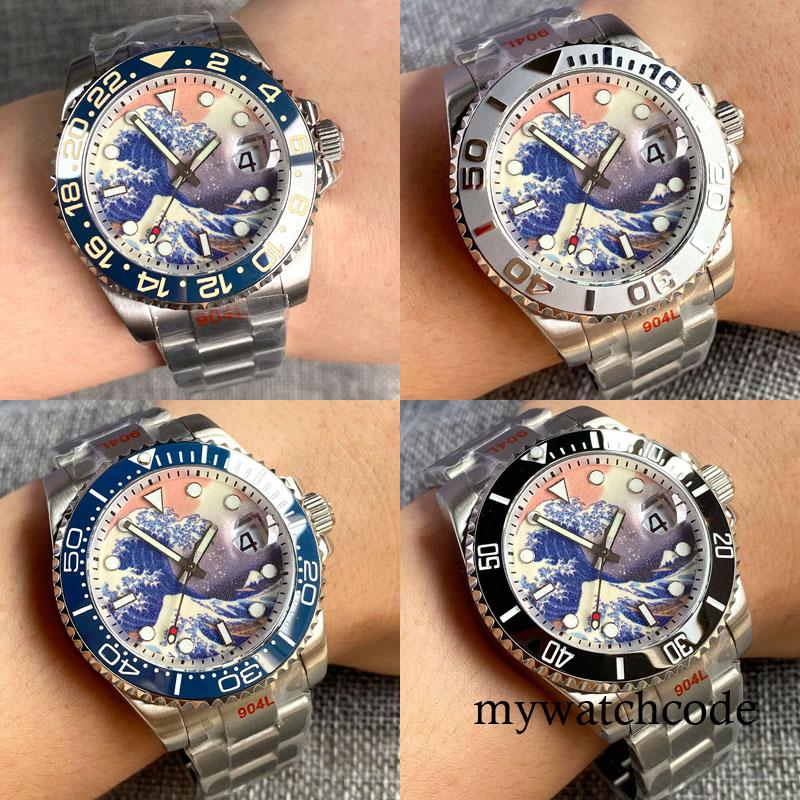 

Wristwatches 40mm PT5000 NH35A Luminous Kanagawa Dial Sapphire Glass 200M SUB Automatic Men Watch Rotating Bezel Oyster Bracelet Screw Crown, Bezel d