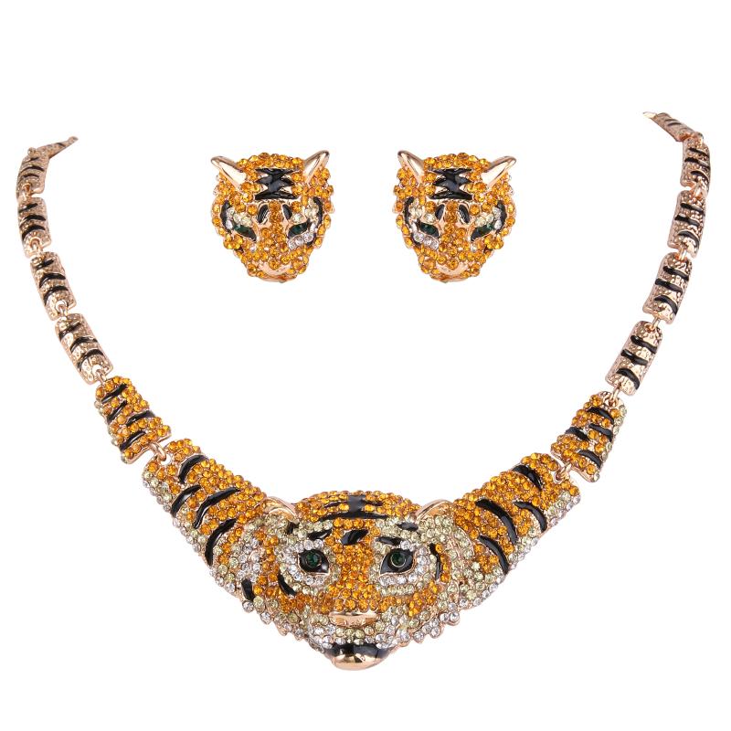 

Earrings & Necklace Tiger For Women Animal Choker Collier Femme Jewelry Set Crystal Mangalsutra Bijoux Kpop NavidadEarrings, As pic