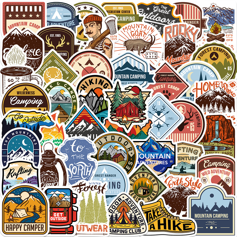 

50Pcs Cartoon Outdoor Camping Sticker happy camper Graffiti Kids Toy Skateboard Car Motorcycle Bicycle Sticker Decals, Multi colors