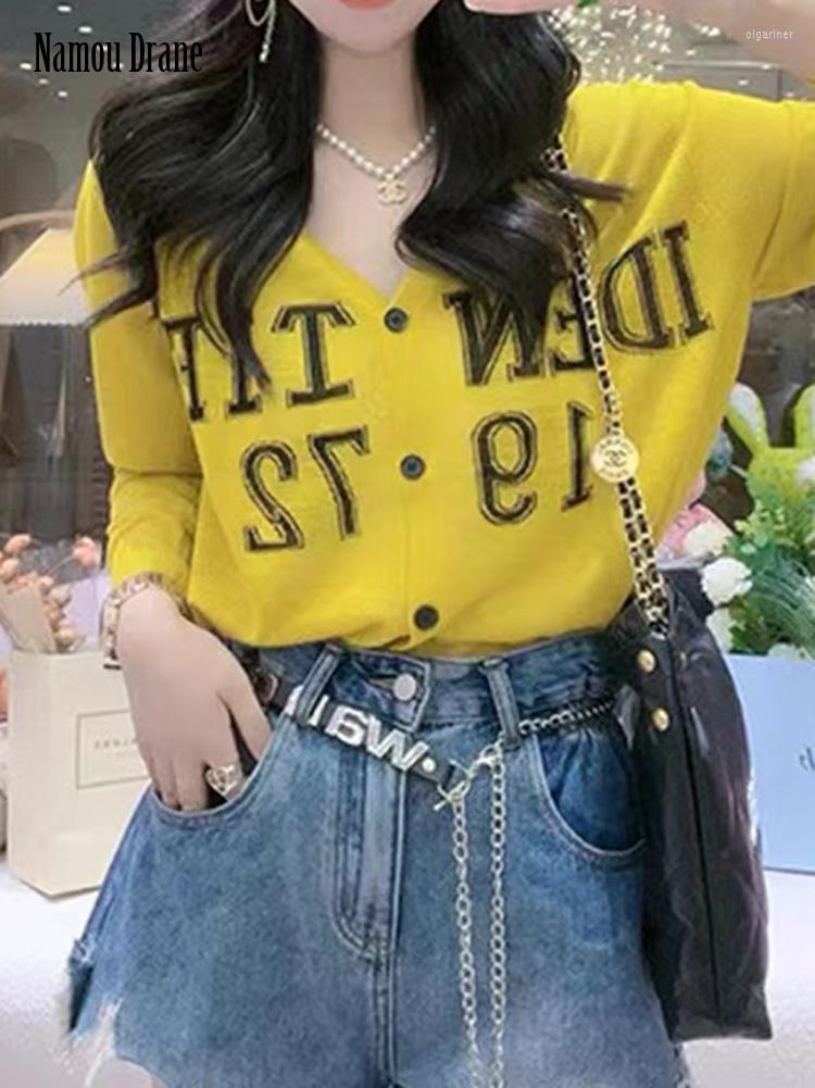 

Women' Knits & Tees Namou Drane Summer 2022 Alphabet Embroidery V-neck Ice Cardigan Jacket Women Loose Thin Suntan Shirt Long SleevesWomen, Purple
