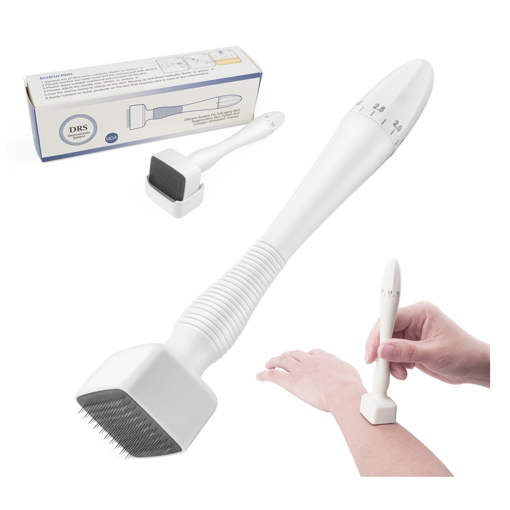 Adjustable Microneedling Derma Stamp Professional Microneedle Roller with Protector Needle Cover Skin Care Tools for Face Body Hair Beard Growth-image-764768083