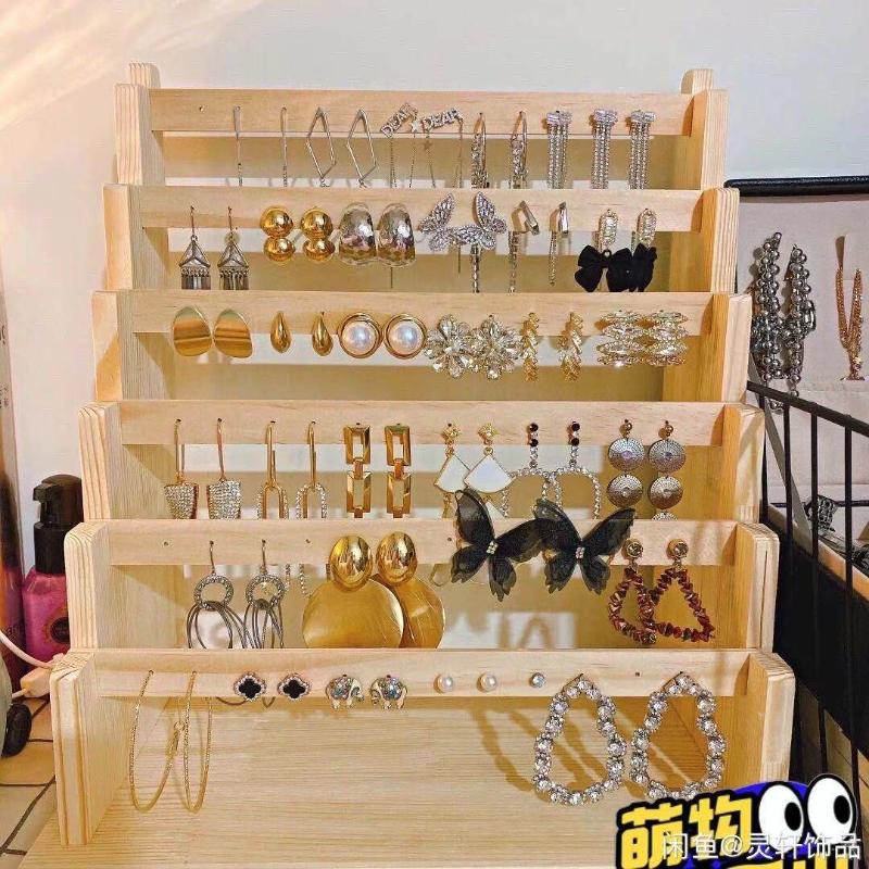 

Jewelry Pouches Bags Solid Wood Earring Holder Creative Earrings Ring Household Storage Display StandJewelry