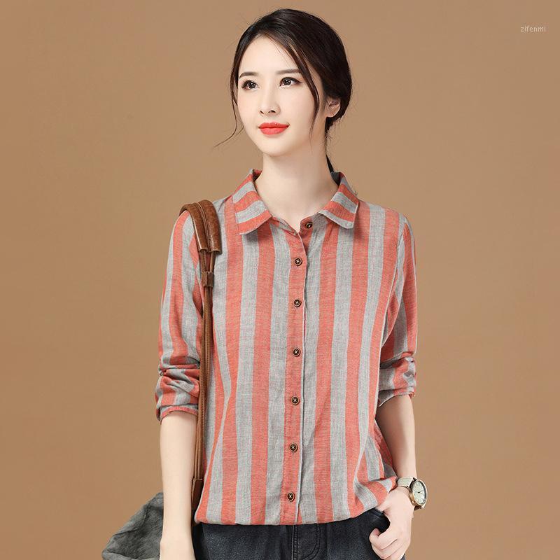 

Striped Shirt For Women's 2022 Spring Autumn Long Sleeve Korean Ladies Clothes Baby Collar Top Comming Size  L XL Blouses & Shirts, As picture