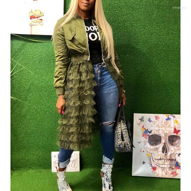 

Women' Wool & Blends 2022 Trendy Jacket Women Patchwork Mesh Pleated Design Coat Casual Outwear Ladies Solid Jackets Oversize Fashion 3XL, Army green