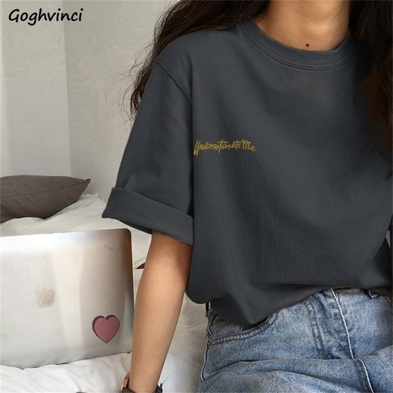 Short Sleeve Tshirts Women Summer Embroidery Loose Korean Style Simple Allmatch Trendy Causal Chic Girls Ins BF Tees Daily 220530