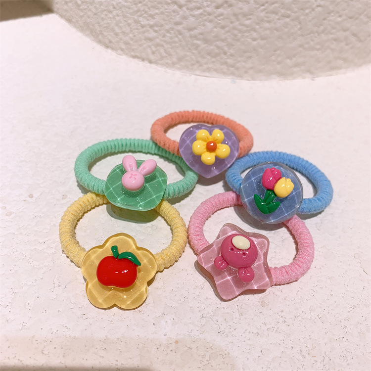 

New Fashion Korean Children's Cute Transparent Cartoon Rabbit Rubber Band Sweet Jelly-colored Flower Hair Rope Hair Accessories, Multi-color