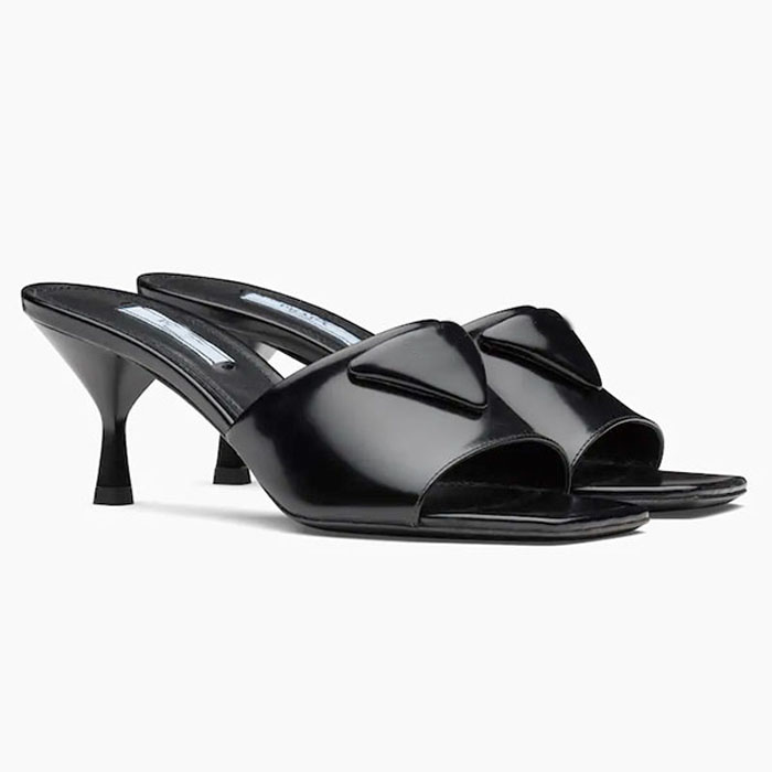 

Luxurys Designers Sandals Brushed Leather Women Slippers High Heels Pumps Inverted Triangle Flip Flops Flat Slides Screen-printed Ladies Shoes, 10