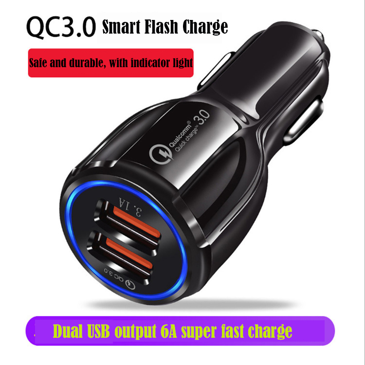 

2022 New QC3.0 Portable Car Charger Led Quick Charging 12V 3.1A Dual USB Port