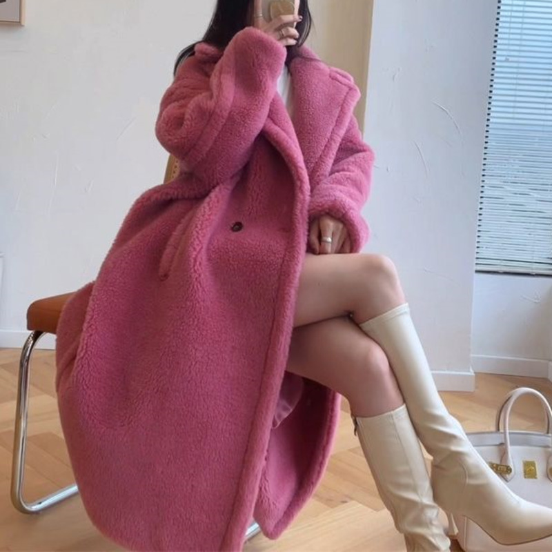 

Ins New Mm Women's Clothing Designer Coats Luxury Brand Max Fashion Long Jacket 100% Fur Coat Italian Handmade Custom Loose Warm Cardigan, Sandy brown