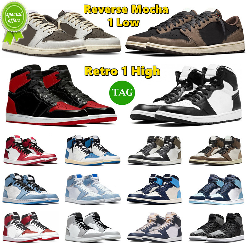 

2023 OG 1 Reverse Mocha 1s Basketball Shoes Black White Chicago Bred Patent University Blue Hype Royal Dark Mocha Mens Trainer Sports Shoe, #1