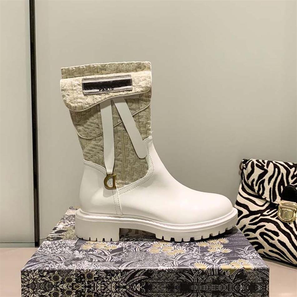 

Chunky Brand Women's boots Designer Genuine Leather Canvas over the Zipper Laces cute boot Casual shoes with box265z, #4