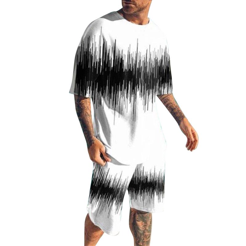

Men's Tracksuits Shirt And Tie Sets For Men Fashion Spring Summer Suit 2 Pieces Beach Printed Short Sleeve Shirts Slim Fit Suits MenMen's, White