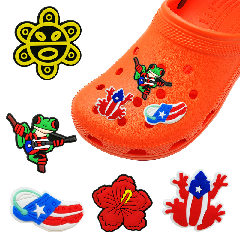 

moq 100pcs Puerto Rico style croc JIBZ charms 2D Soft pvc Shoe accessories Shoes Buckles shoe charm decoration fit men women's sneaker kids wristlets