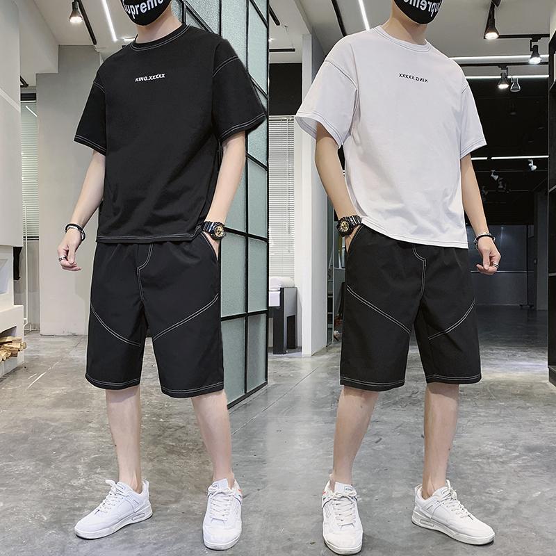 

Men's Tracksuits Slim Brand Sportswear Outfits T-shirt Set Summer Men's Tracksuit Casual Sets Men Sports Suit Short 2 Piece SetsMen's, Black