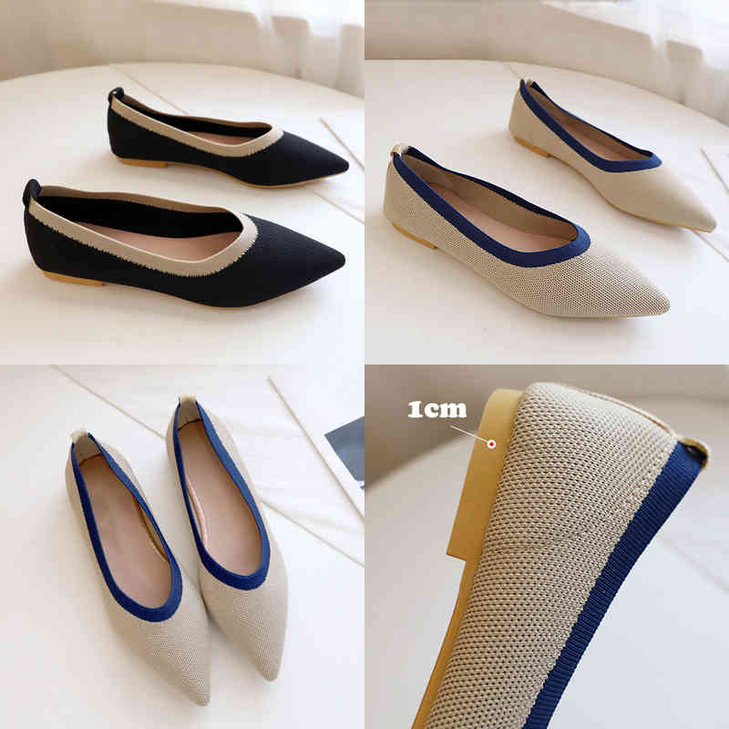 

Dress Shoes Breathable Mesh Knit Ballet Flats Women Moccasins 2022 Rubber Sole Flat Low Loafers Pointed Toe Ballerina Summer 220512, Beige