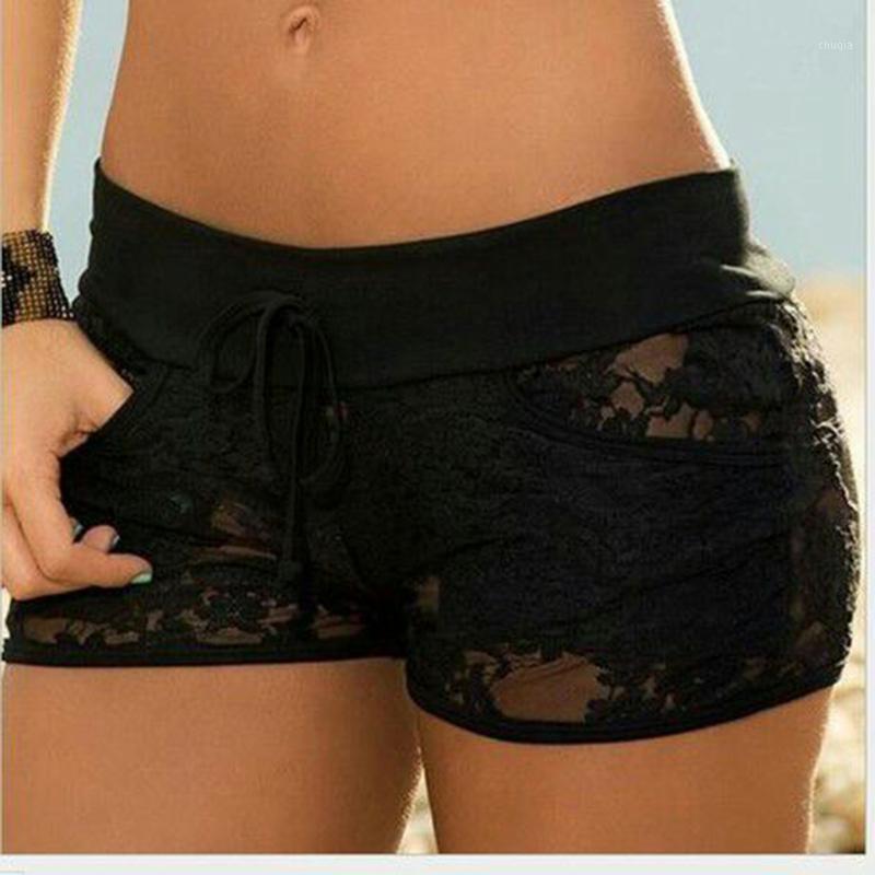 

Women's Shorts 2022 Fashion Women Sexy Black Lace Hollow Summer Short Pants Woman Solid Color Low Waist Ladies