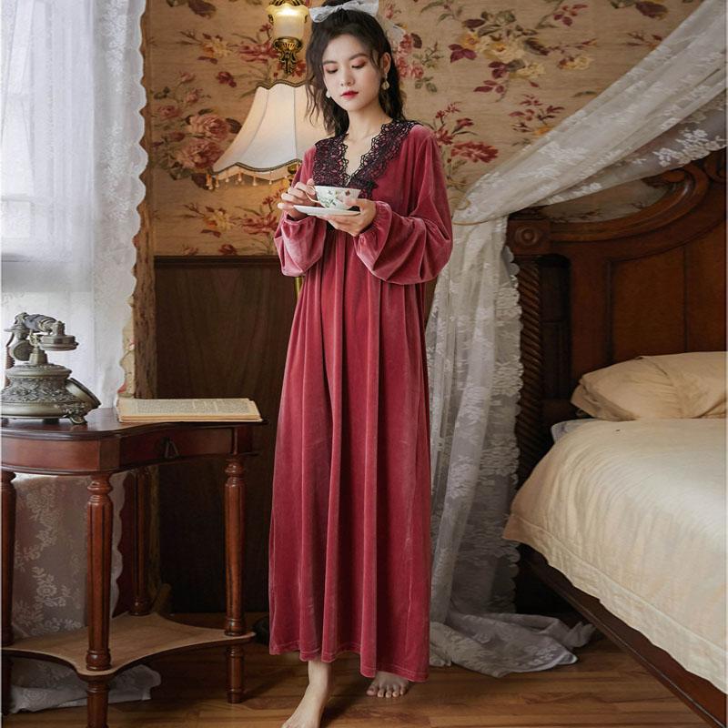 

Women's Sleepwear Wasteheart Winter Women Fashion Red Blue Sexy Nightdress Nightwear Homewear Luxury Nightgown Female Pleuche Plus Size