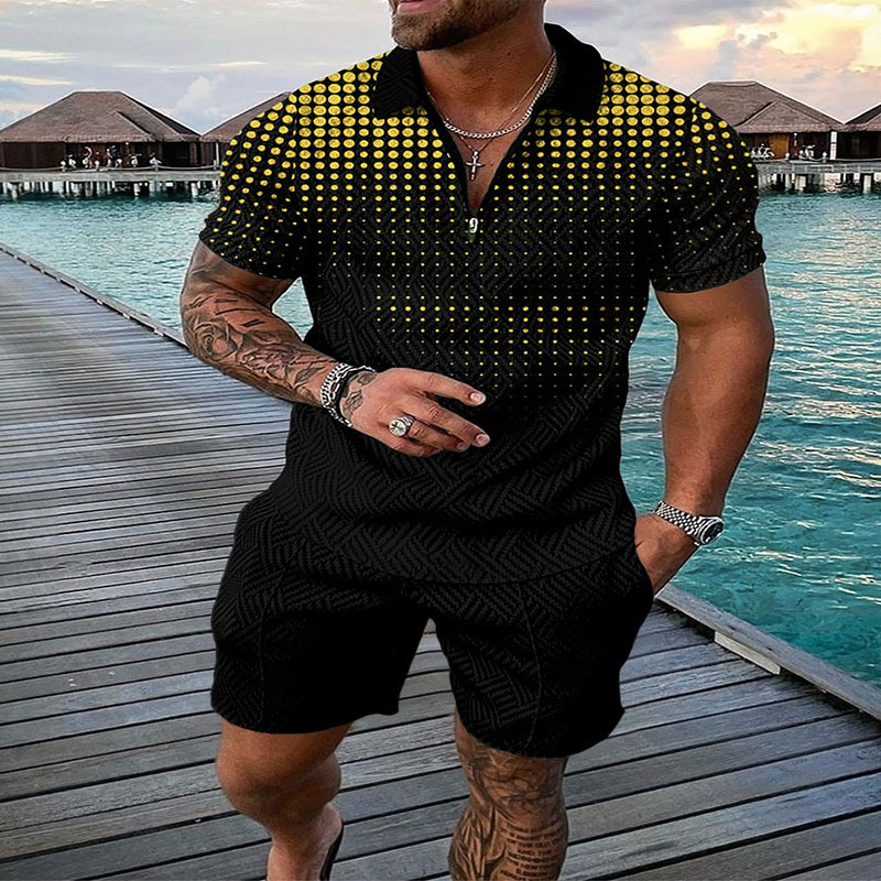 polka dot print men golf sports tracksuits polo outdoor leisure summer printed shirts men casual clothing plus size 3xl poloshirt jogger tracksui-image-772797272