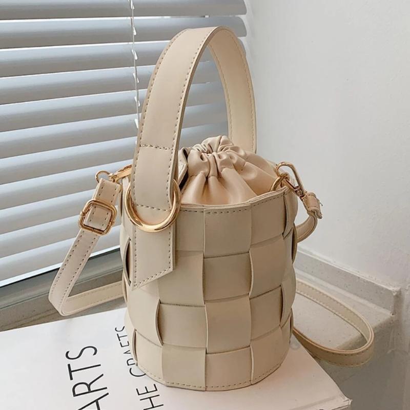 

Evening Bags Woven Tote Bucket Bag PU Leather Crossbody For Women 2022 Simple Ladies Brand Trend Travel Shoulder Handbags And PursesEvening, Black