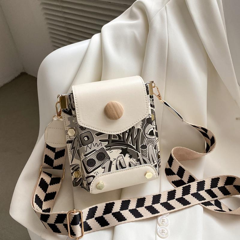 

Evening Bags Fashion Women Cartoon Graffiti Printing PU Leather Shoulder Crossbody Messenger Casual Ladies Small Handbags, Black