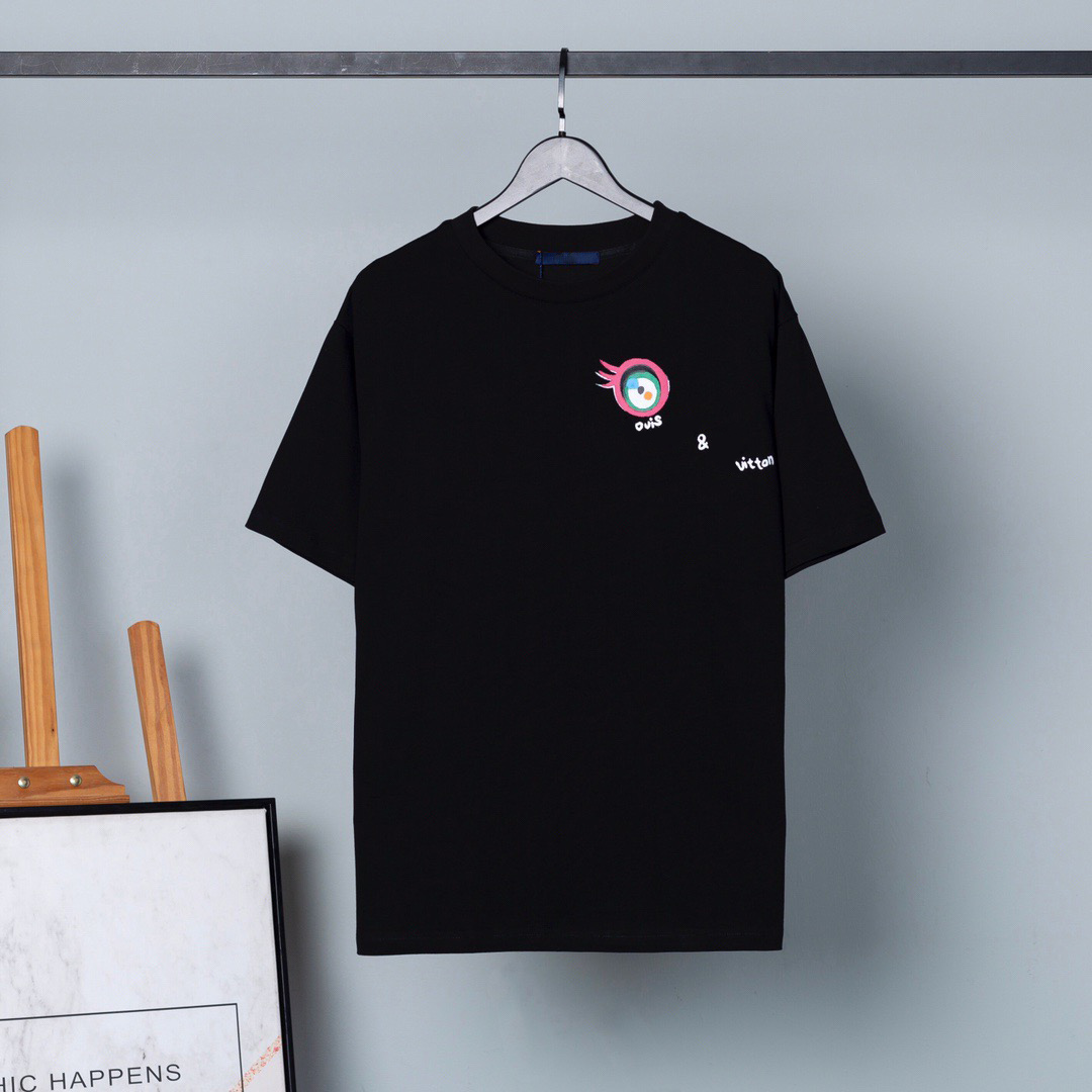 

Fashion Mens High Quality T shirt Womens Summer Designer Pattern Print Short Sleeve Couples Round Neck Tees, Black
