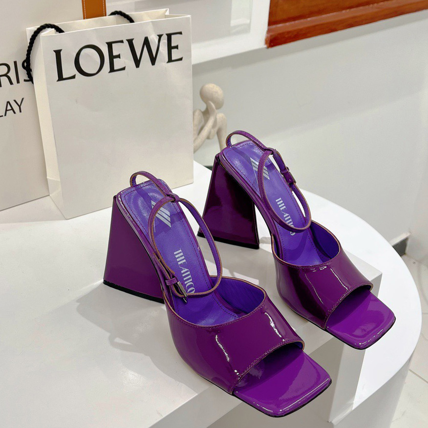

The Attico Piper 115 chunky Heeled Ankle wrap Sandals purple patent block heel high heels shoes slip on slides open toes shoe women luxury designers factory footwear, Black