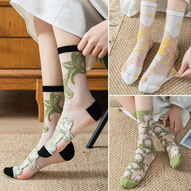 

Socks & Hosiery Crew Transparent Women Cotton Flower Ankle Thin Breathable Summer Cool Footwear Casual Trendy Fashion Korea Style, Pink