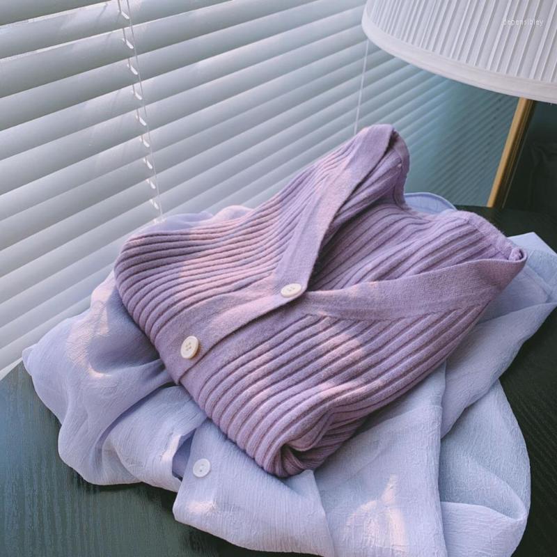 

Women' Knits & Tees Autumn Casual Avocado Purple Soft Knit Cardigan Cropped Top Sweater Vintage 2022 Women Depe22, Photo