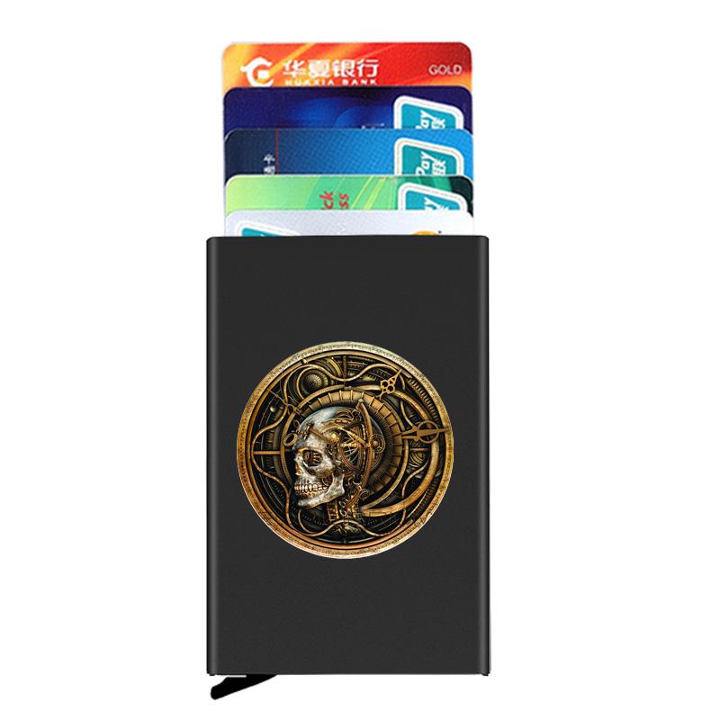 

Card Holders Steampunk Gear Skull Printing Anti-theft ID Holder Thin Aluminium Metal Wallets Pocket Case Bank BoxCard, Gold