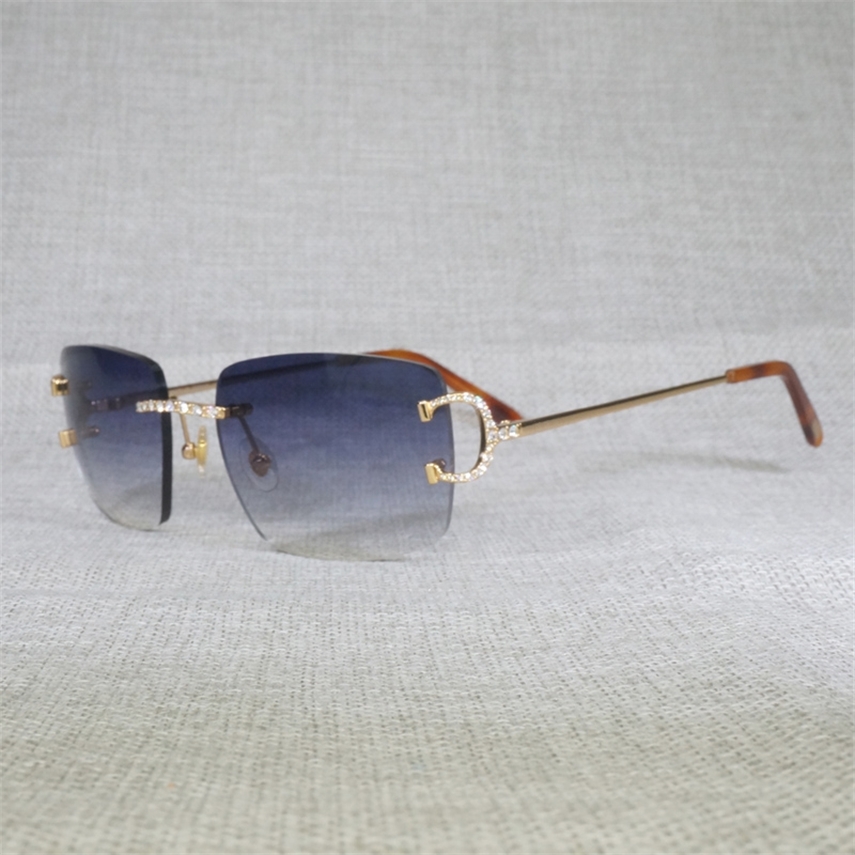 Lunettes de soleil ovale sans monture de strass de luxe Hommes Stone Métal Cadre Share Share Share pour Femmes Summer Club Oculos Eyewear