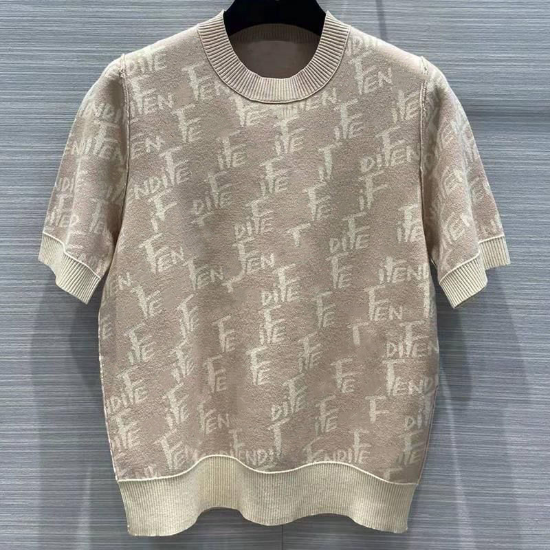 Designer Womens Knits Women T Shirt Wear Tee Fasion Women Clothing All Over Letter Round Neck Knit Top S M L XL Brown White Spring Summer Autumn