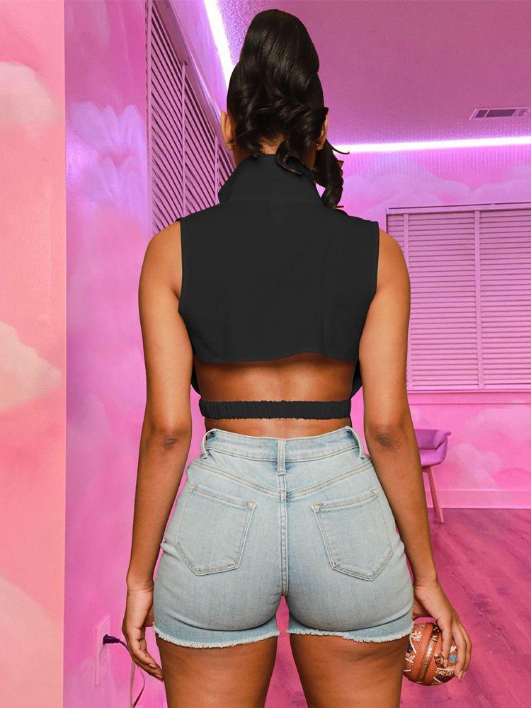 

Women' Blouses & Shirts Summer Clothes Irregular Club Wear Sexy V Neck Sleeveless Crop Top Black White Cute 2022 Womens FashionWomen