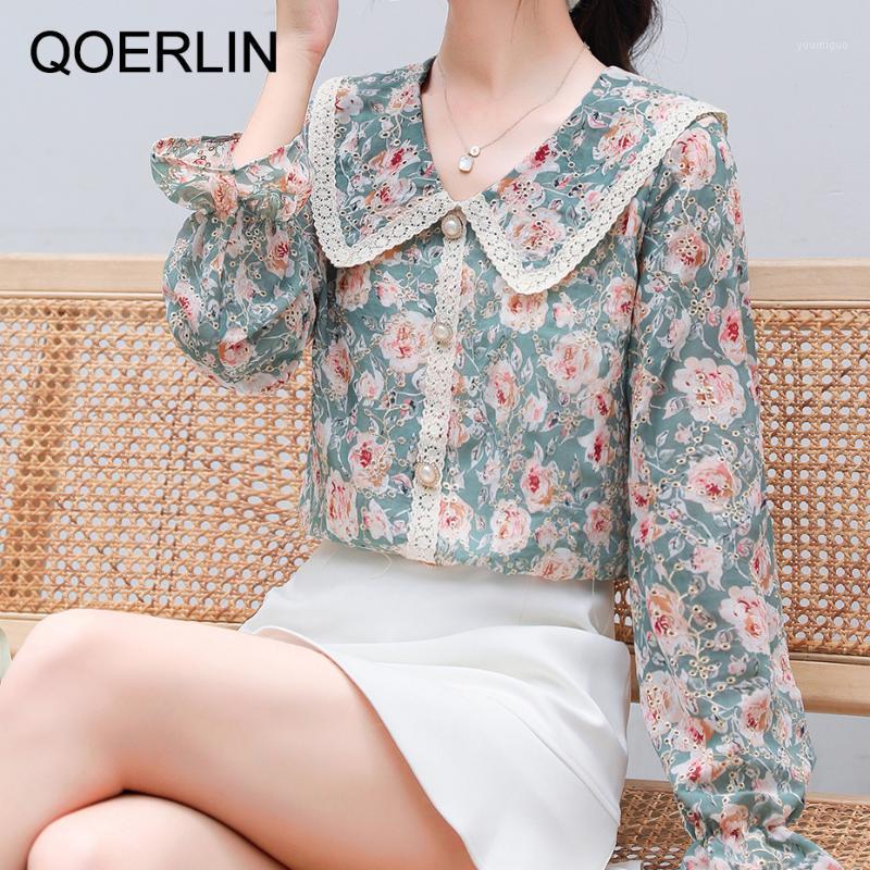 

QoerliN Heavy Industry Embroidered Lace Blouse Women 2022 Autumn Doll Collar Floral Retro Puff Sleeve Shirt Top Plus Size Women' Blouses, Green