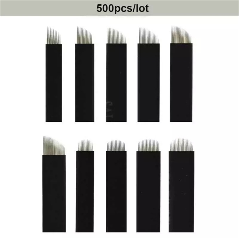 

500 Pcs 018mm Black Flex 7911121416171821 Needle for Tattoo Eyebrow Microblading Blades For Permanent Makeup Manual Pen 210608
