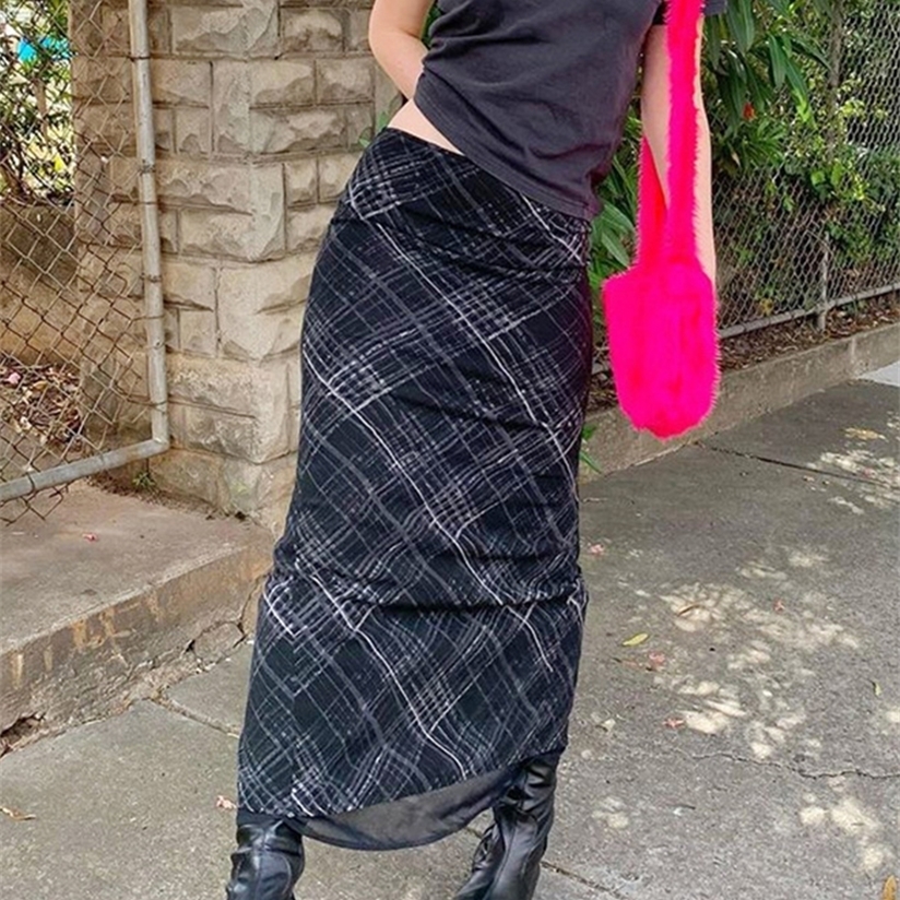 

Gitana Spring Summer Fairy Grunge Long Tulle Skirt Kawaii Plaid Black Harajuku Low waisted Korean 220322, Green