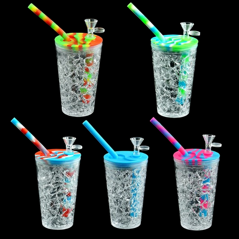 drink cup Water Pipes Silicone Dab Rig Smoking Accessories Glass Oil Rigs herb bubbler glass bowl Bong Mini Pipe Recycler Hookah 157mmX68m-image-790761814