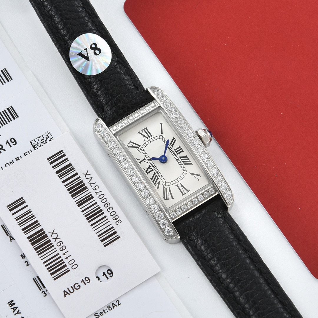 New Lady Watch Woman Silver Watchcase Diamonds Bezel white dial watch Quartz movement dress watches leather strap 08-4-image-758863002