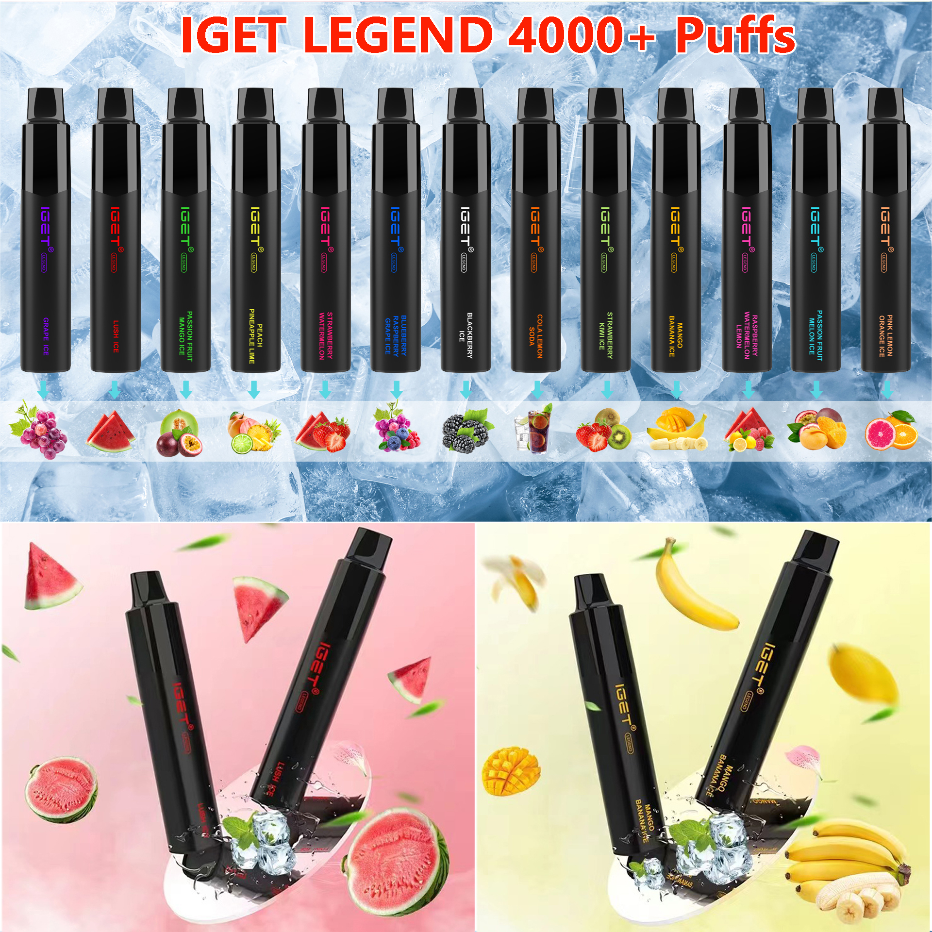 

100% Original IGET LEGEND Dispsoable Vape 4000+ Puffs Electronic Cigarettes Device Pen Vaporizer 5% Pod 12ml 1500mAh Battery XXL KING E Cigs